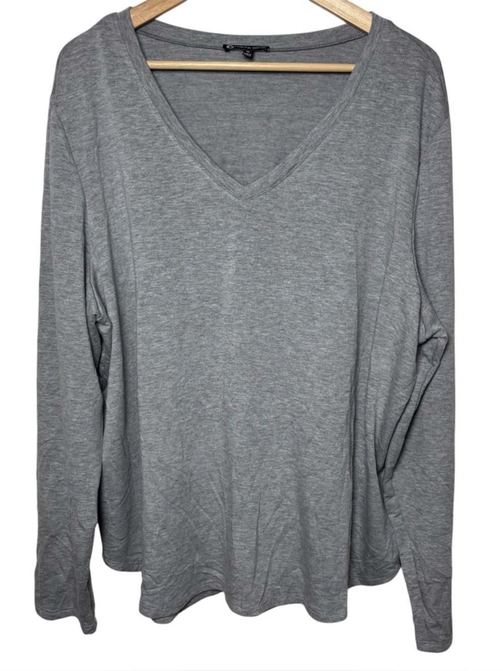 Franne Golde Top XL Slub Jersey Long Sleeve Tee Gray Womens Minimalist Quiet Lux